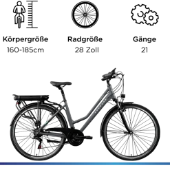 Zündapp Z802 E Bike Trekkingrad Damen ab 160 cm mit Nabenmotor Pedelec Trekking Fahrrad mit 21 Gang und Beleuchtung StVZO