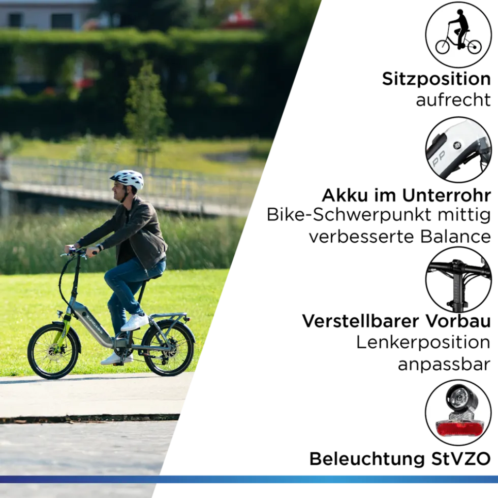Zündapp ZT20R Ebike Klapprad für Erwachsene 145 - 185 cm Pedelec für Damen und Herren 20 Zoll mit 6 Gängen Elektro Bike Faltrad