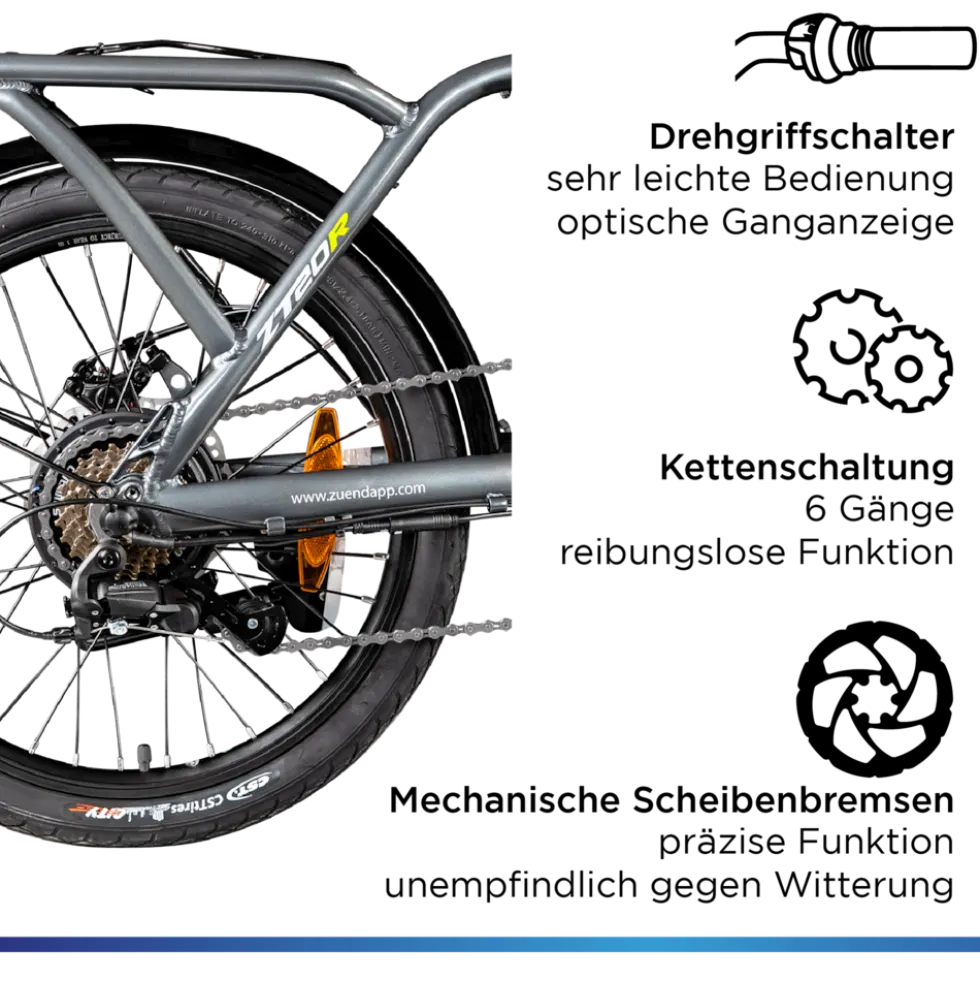 Zündapp ZT20R Ebike Klapprad für Erwachsene 145 - 185 cm Pedelec für Damen und Herren 20 Zoll mit 6 Gängen Elektro Bike Faltrad