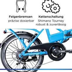 Zündapp Z101 20 Zoll Elektro Klapprad für Erwachsene 150 - 180 cm 6 Gang E Klappfahrrad E Bike Faltrad Pedelec StVZO