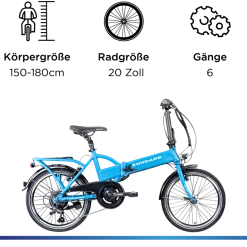 Zündapp Z101 20 Zoll Elektro Klapprad für Erwachsene 150 - 180 cm 6 Gang E Klappfahrrad E Bike Faltrad Pedelec StVZO